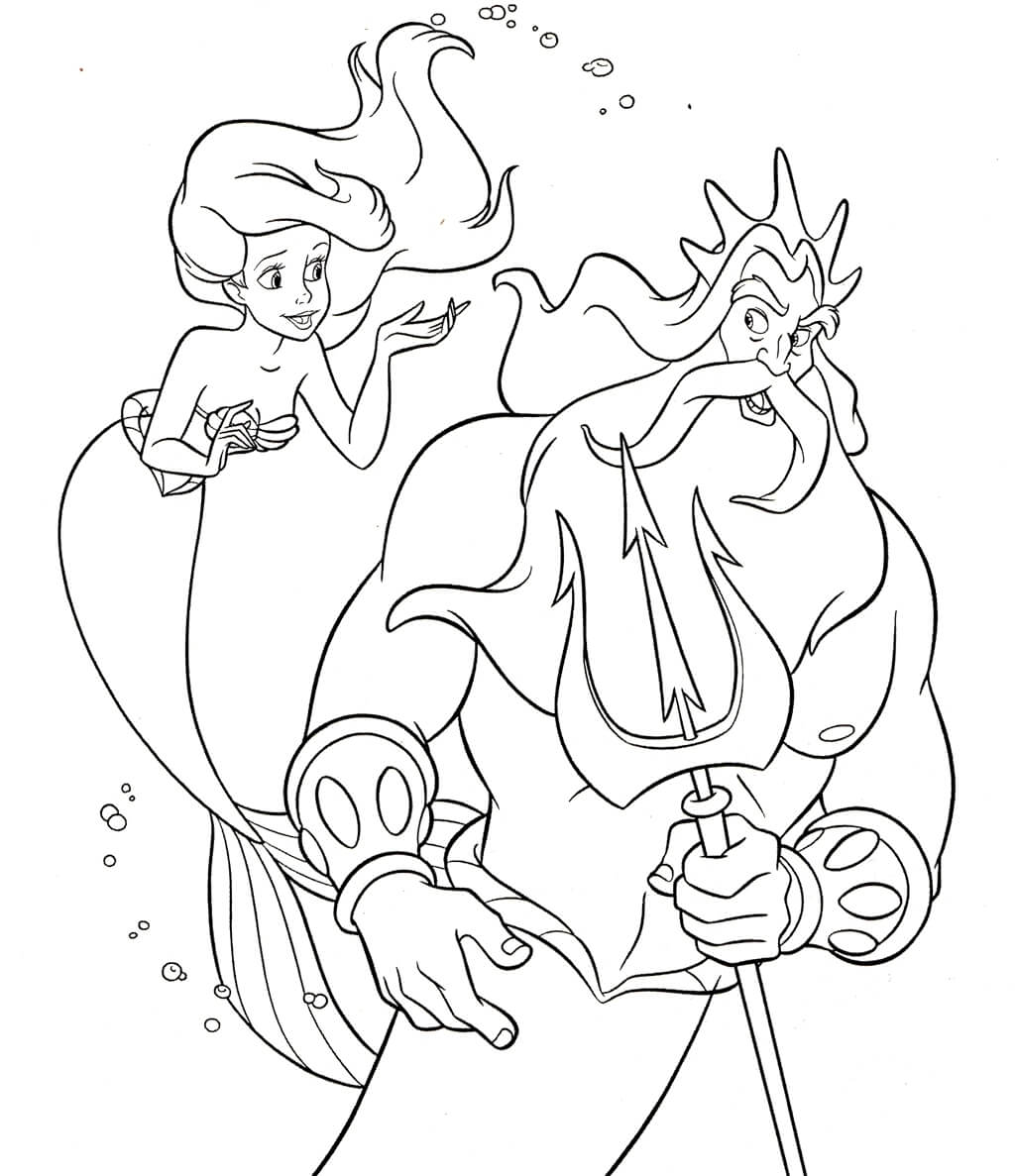 Coloriage Roi Triton Et Sa Fille Ariel - Ariel la petite sirène à imprimer