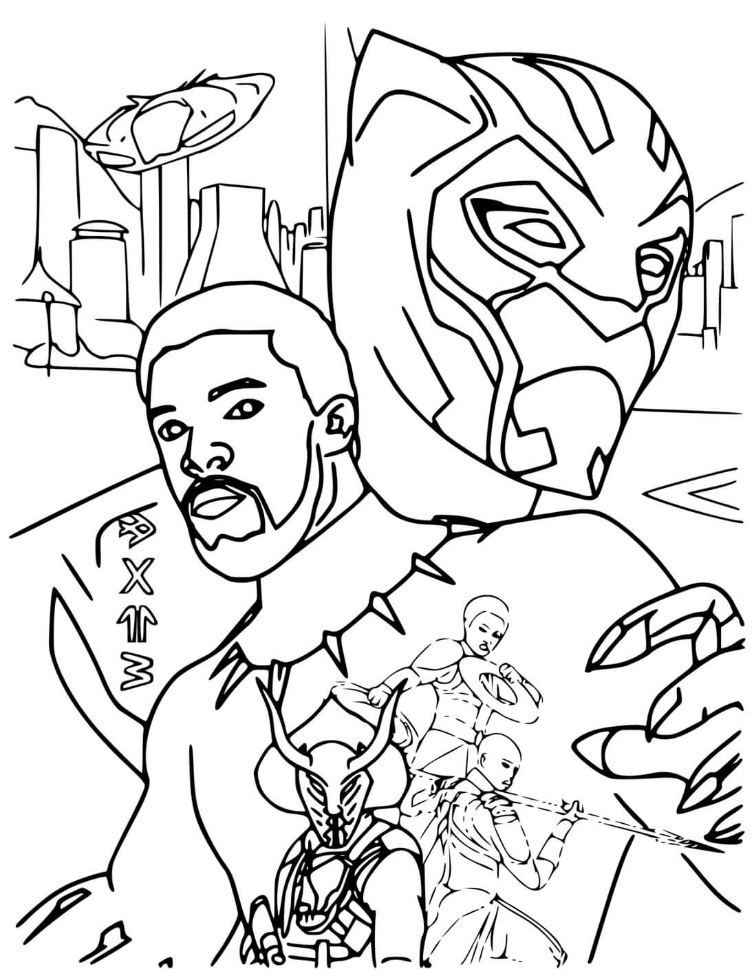 Coloriage Roi Wakanda Black Panther - Black panther à imprimer