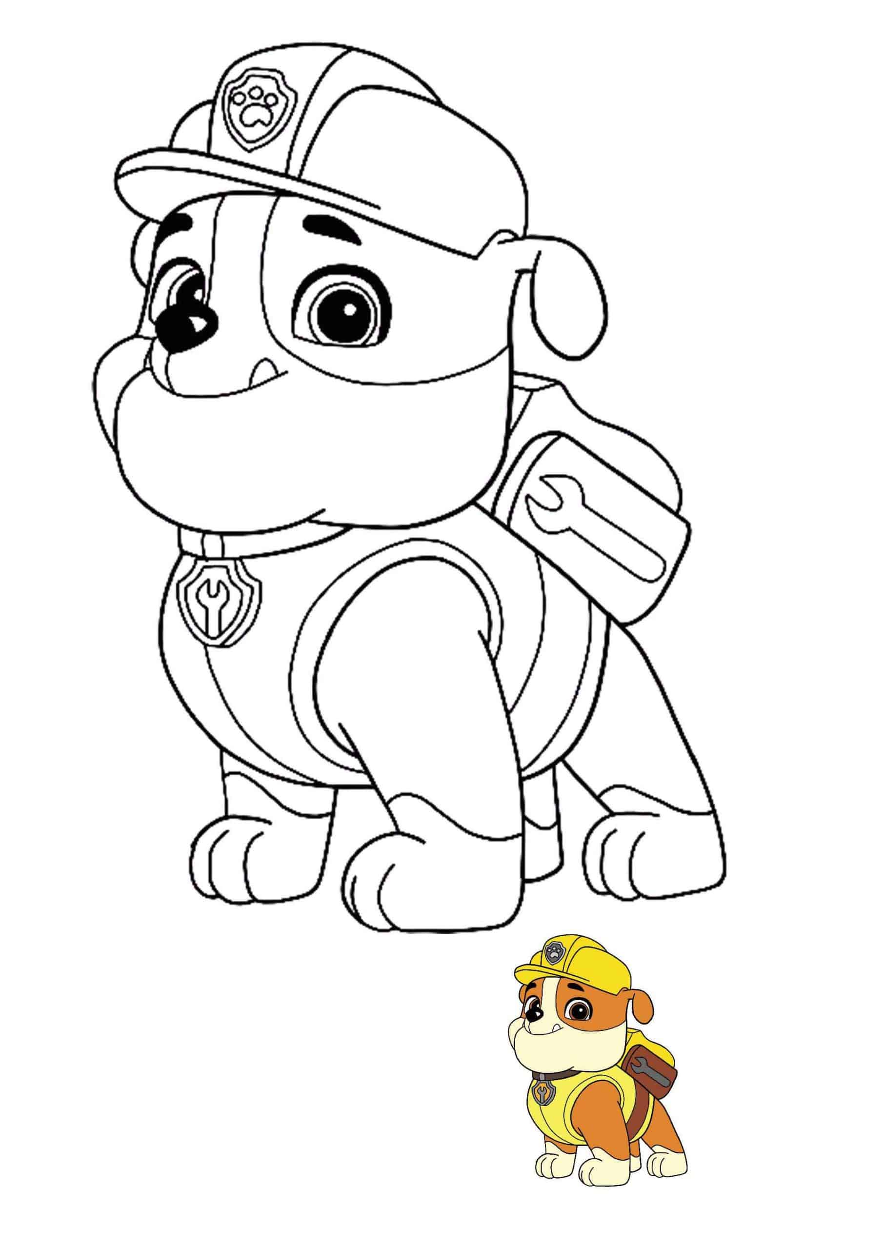 Coloriage Ruben Bulldog Camion Chantier - Paw patrol à imprimer