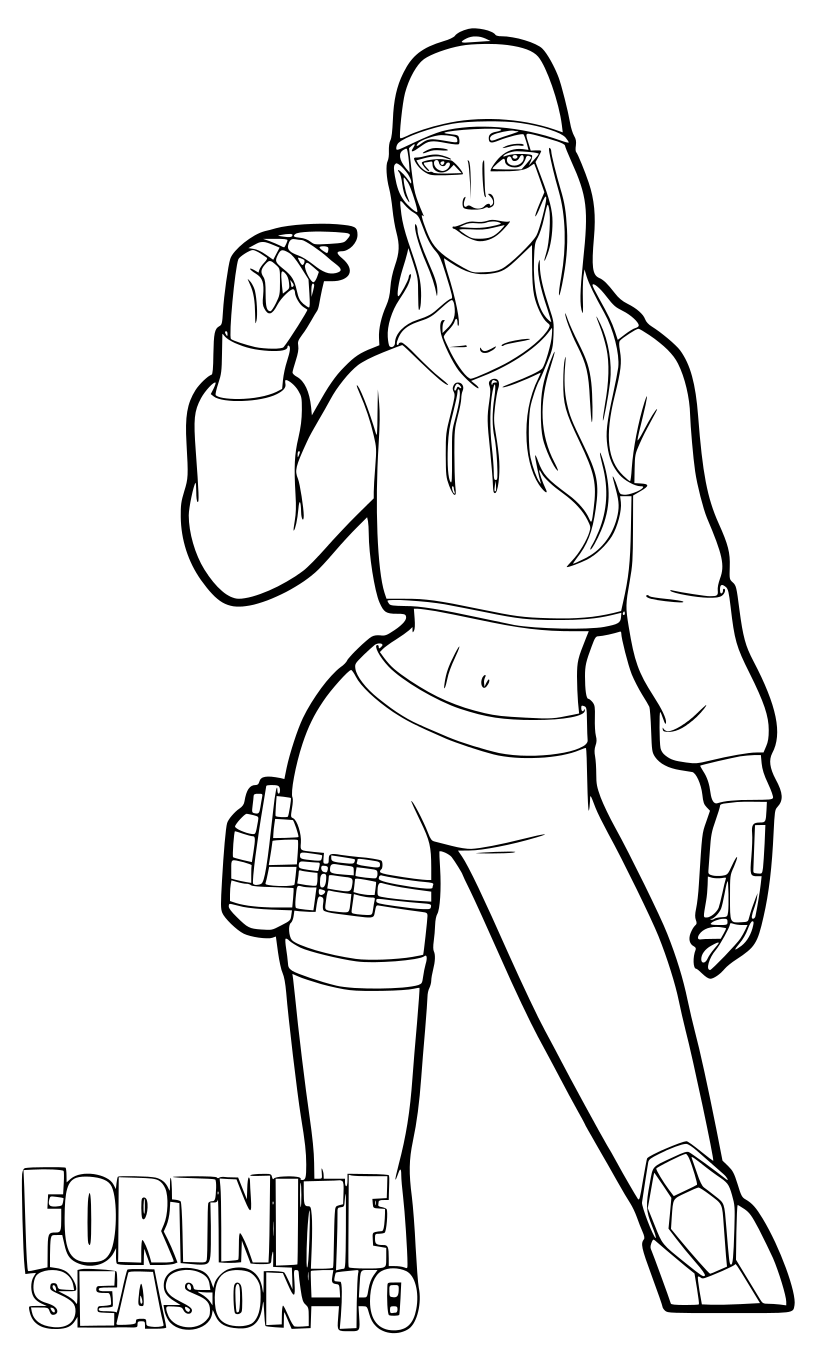 Coloriage Ruby skin Fortnite en tenue de combat - Fortnite à imprimer
