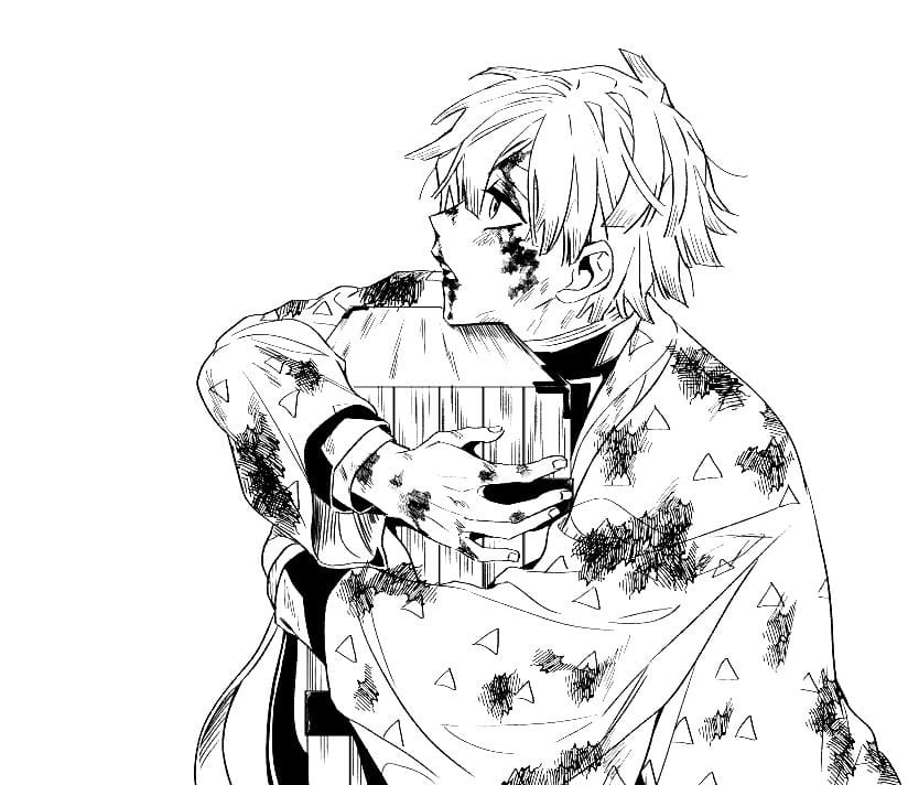 Coloriage Sad Zenitsu Démon Slayer - Demon slayer à imprimer