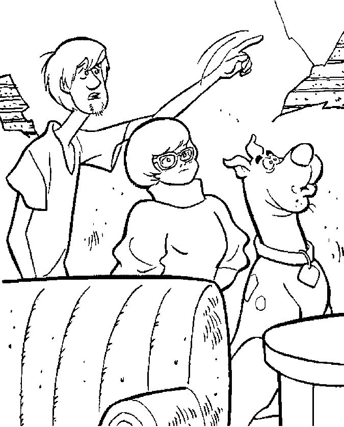 Coloriage Sammy Vera Et Scoubidou Dans Une Pièce - Scooby doo à imprimer