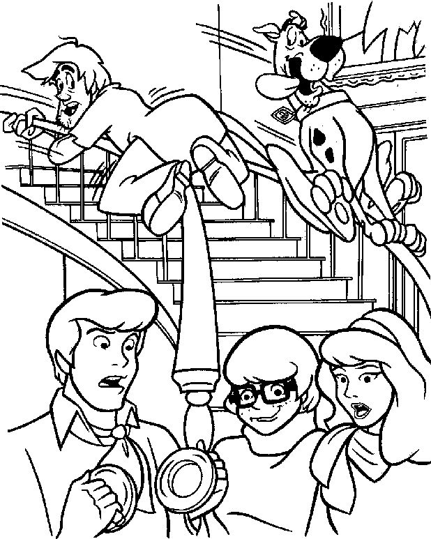 Coloriage Sammy Et Scoubidou Sur Une Rampe D'Escalier - Scooby doo à imprimer