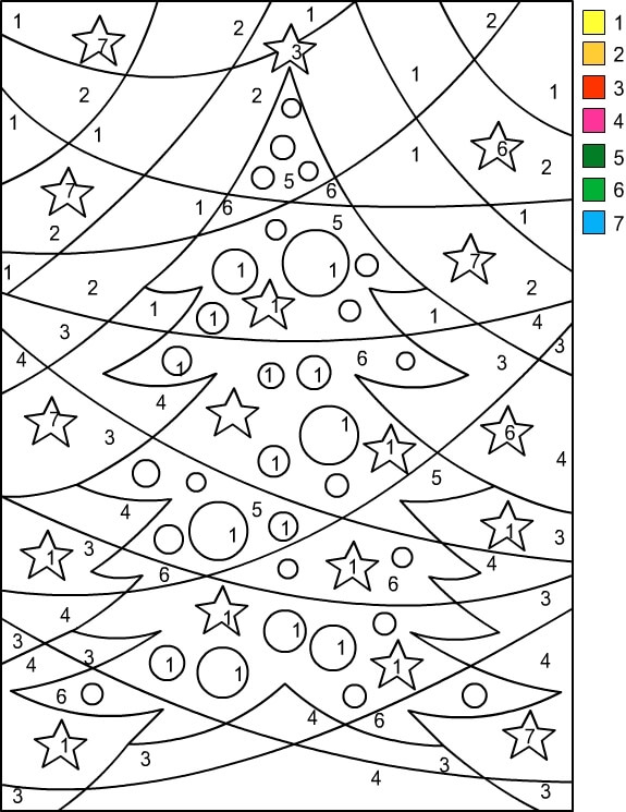 Coloriage Sapin De Noël Numéro Chiffre Magique - Magique noel à imprimer