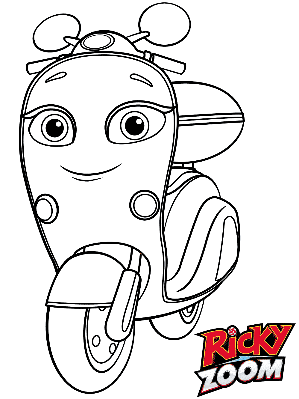 Coloriage Scooter Jaune Scootio Whizzbang - Ricky zoom à imprimer