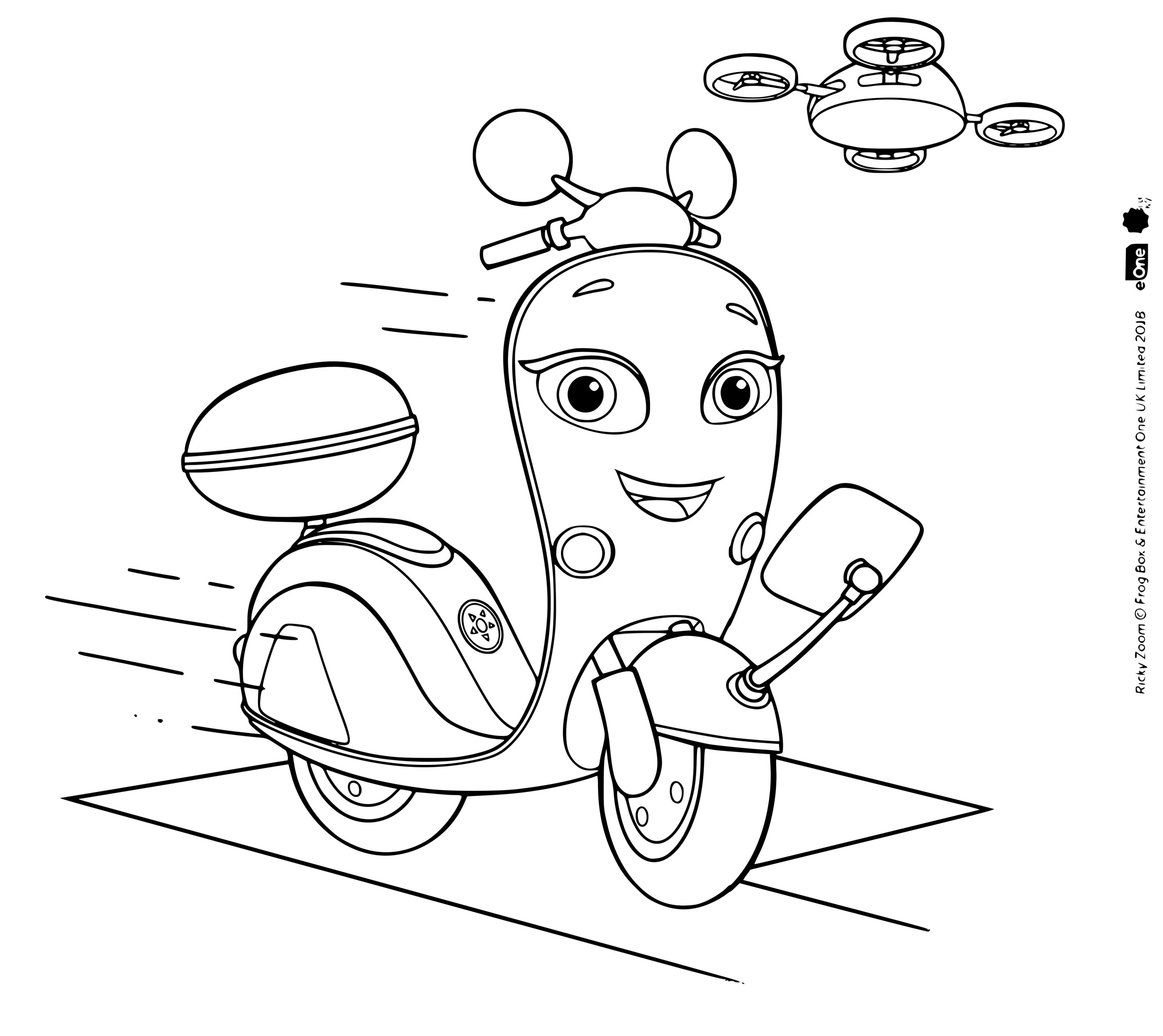 Coloriage Scootio Wizzbang Un Scooter Jaune Aux Yeux Bleus - Ricky zoom à imprimer