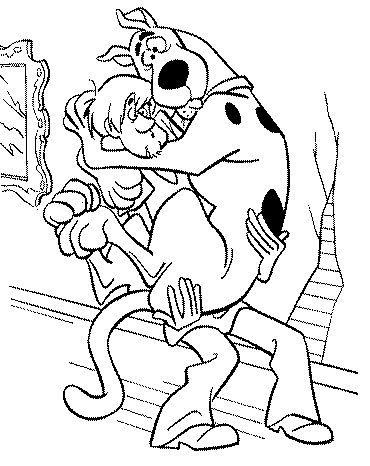 Coloriage Scoubidou Dans Les Bras De Sammy Dans Un Couloir - Scooby doo à imprimer