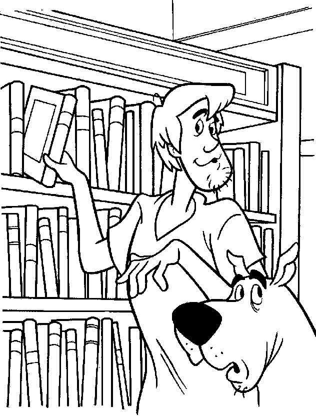 Coloriage Scoubidou Et Sammy Dans La Bibliotheque - Scooby doo à imprimer
