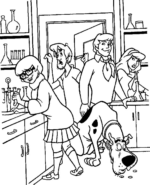 Coloriage Scoubidou Et Sa Bande Dans Un Laboratoire - Scooby doo à imprimer