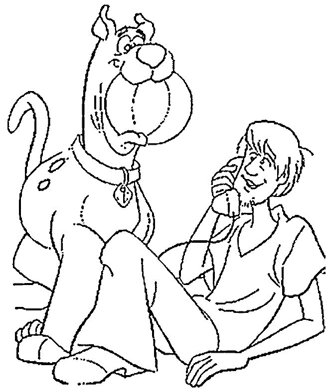 Coloriage Scoubidou Mange Un Ballon Et Sammy Est Au Téléphone - Scooby doo à imprimer