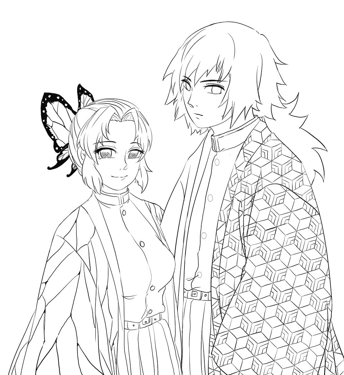 Coloriage Shinobu Kocho And Giyu Tomioka Démon Slayer - Demon slayer à imprimer
