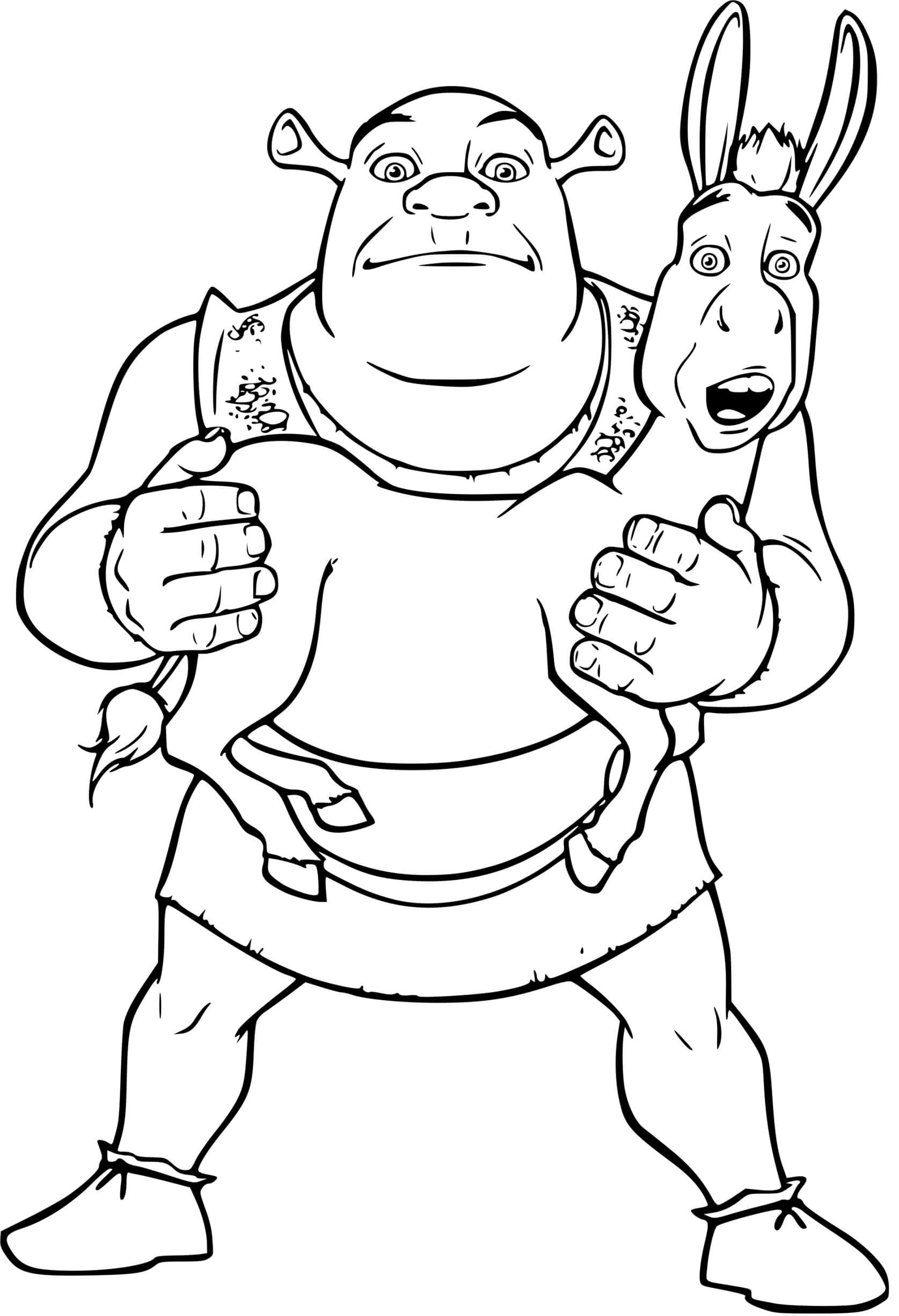 Coloriage Shrek Porte L'Âne Dans Ses Bras - Shrek à imprimer