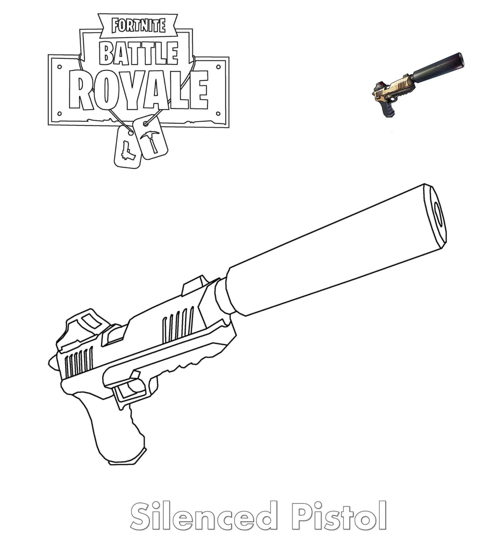 Coloriage Silenced Pistol Fortnite - Fortnite à imprimer