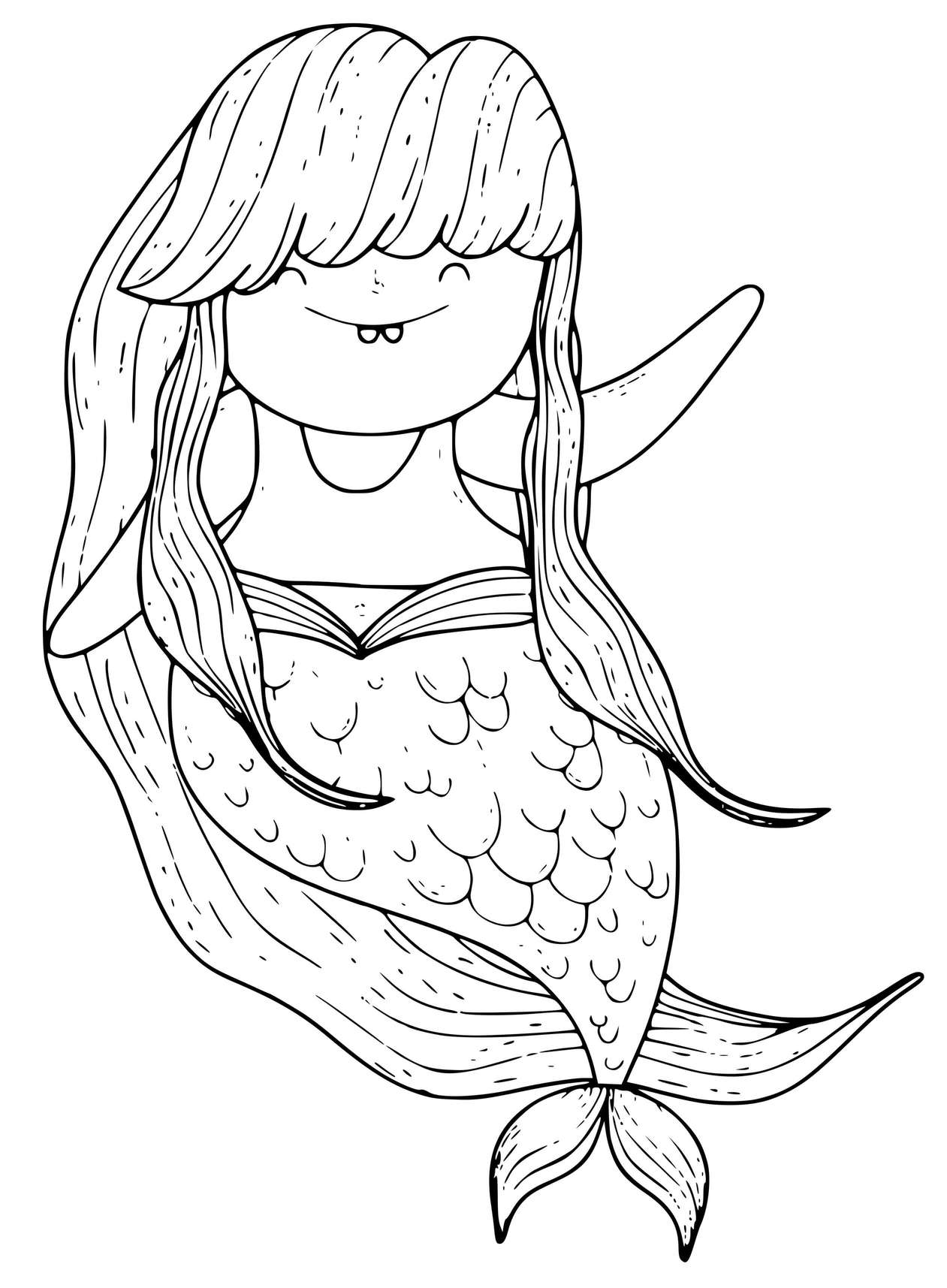 Coloriage Sirène Aux Cheveux Longs - Sirène à imprimer