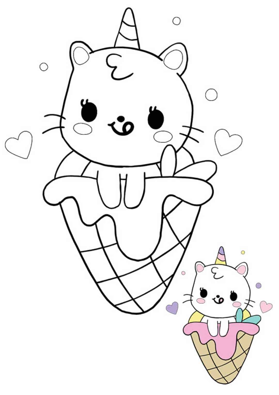 Coloriage Sirène De Chat Licorne Kawaii Avec Crème Glacee - Licorne à imprimer