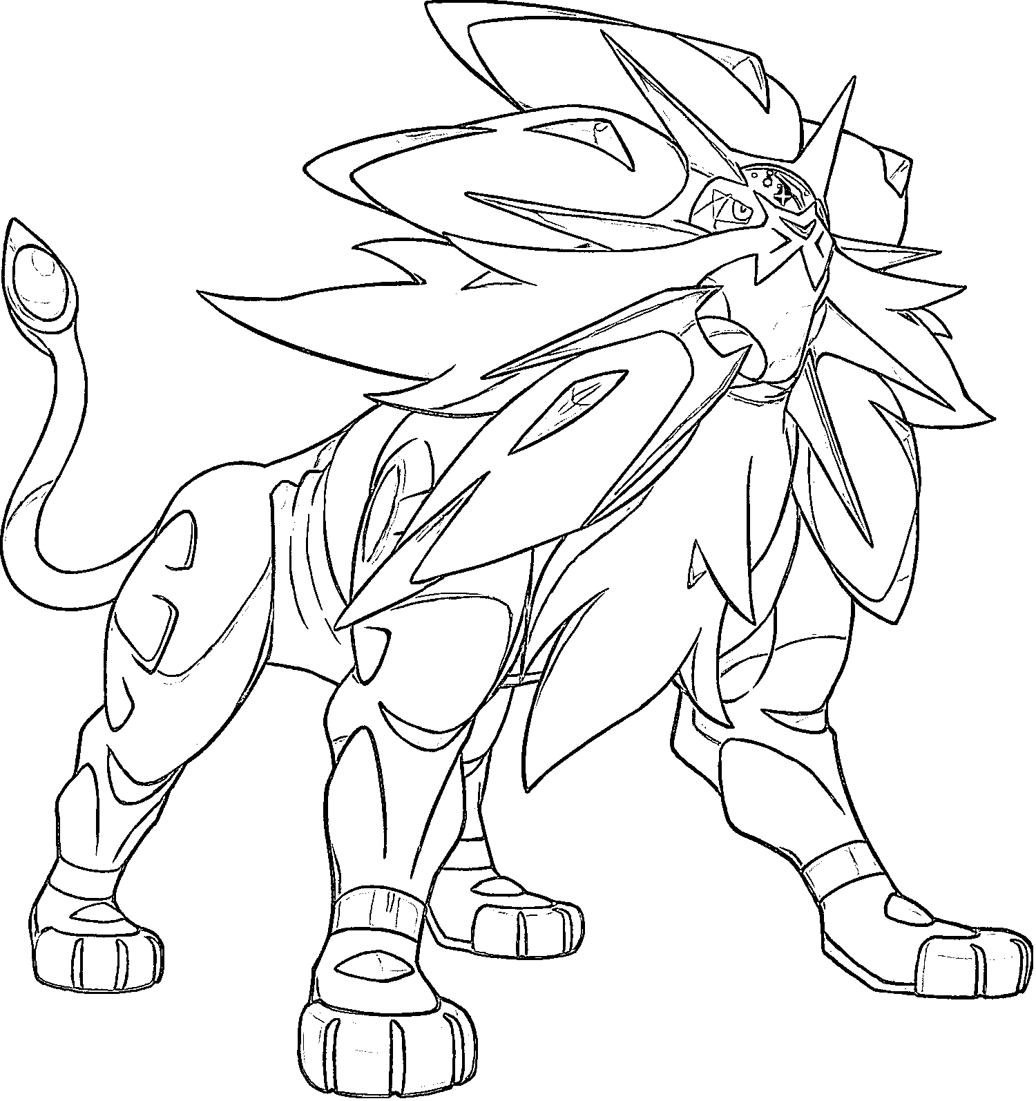 Coloriage Solgaleo Pokémon Légendaire Crinière Cosmique - Pokémon légendaire à imprimer