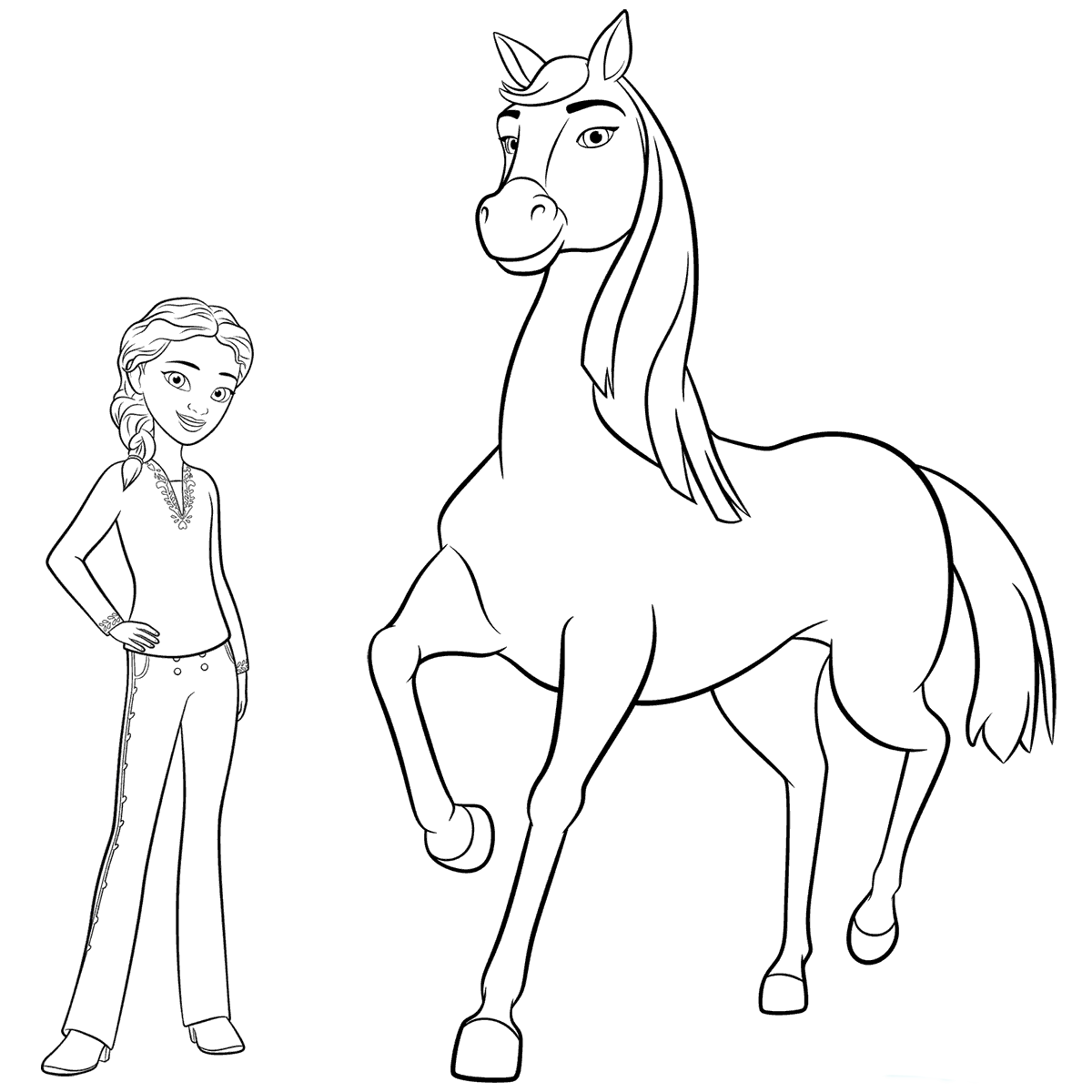 Coloriage Spirit Avec Princesse Lucky - Spirit à imprimer