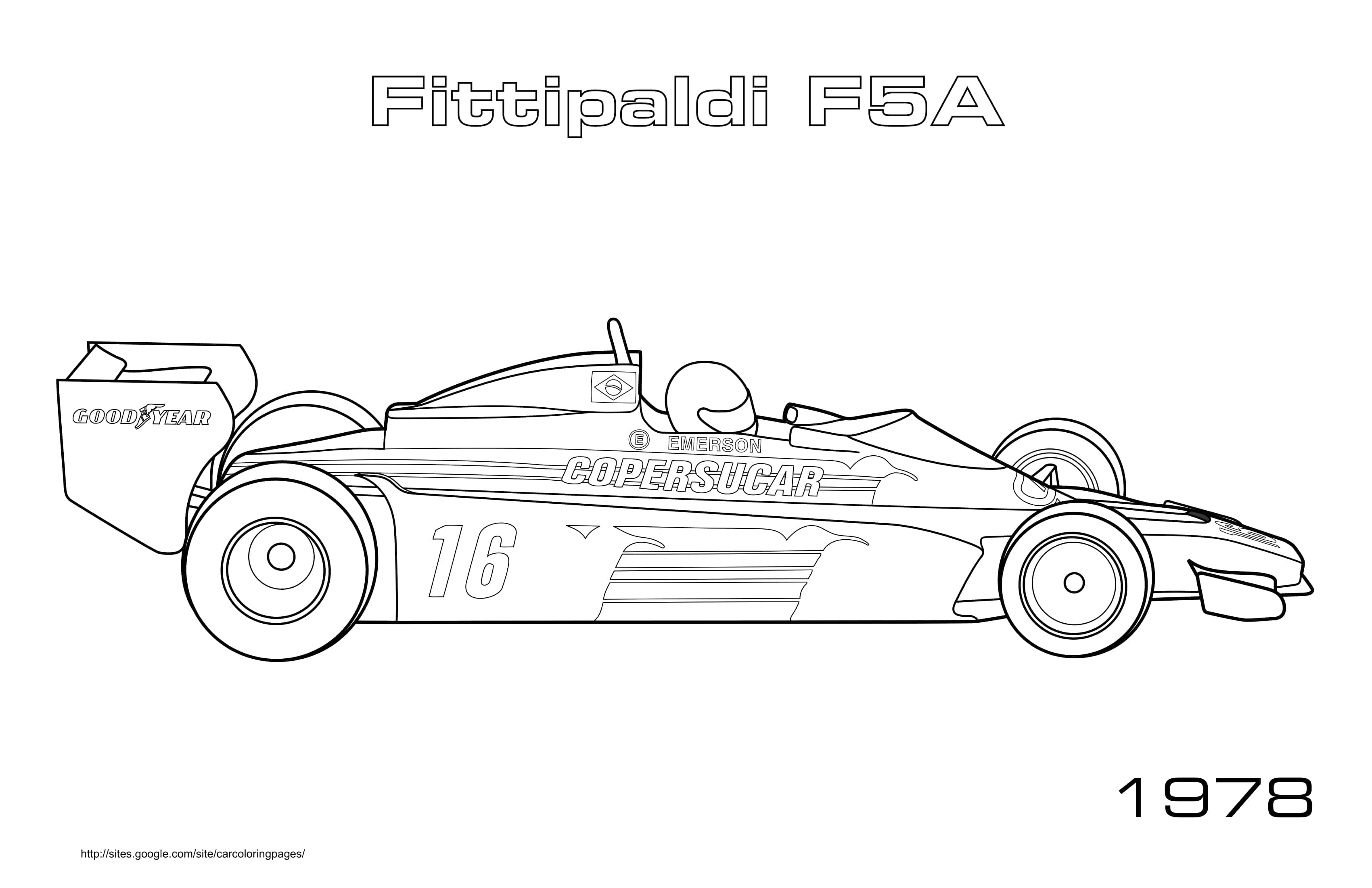 Coloriage Fittipaldi F5A bolide F1 de 1978 - Voiture de course à imprimer