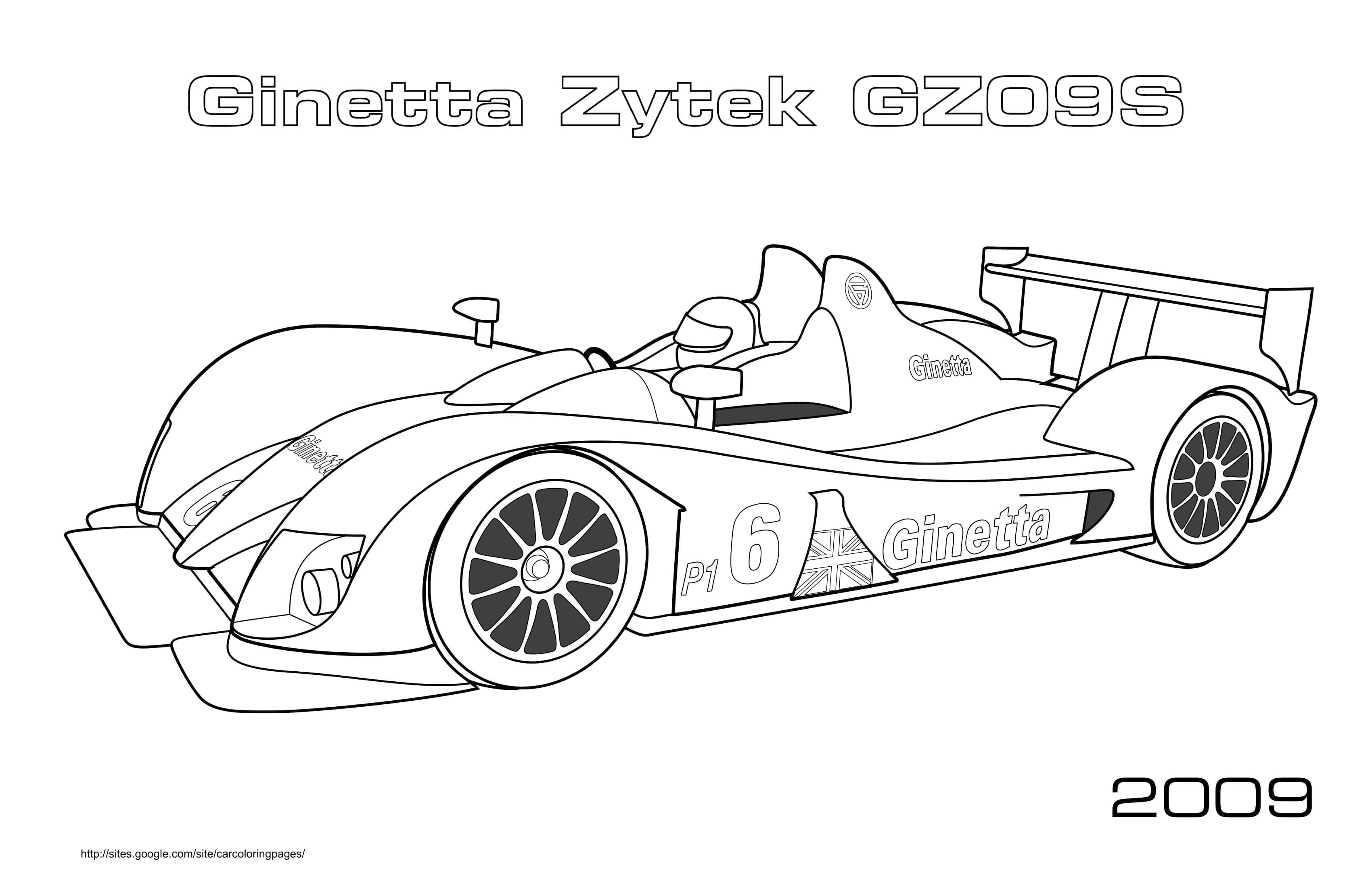 Coloriage Ginetta Zytek Gz09s en accélération 2009 - Voiture de course à imprimer