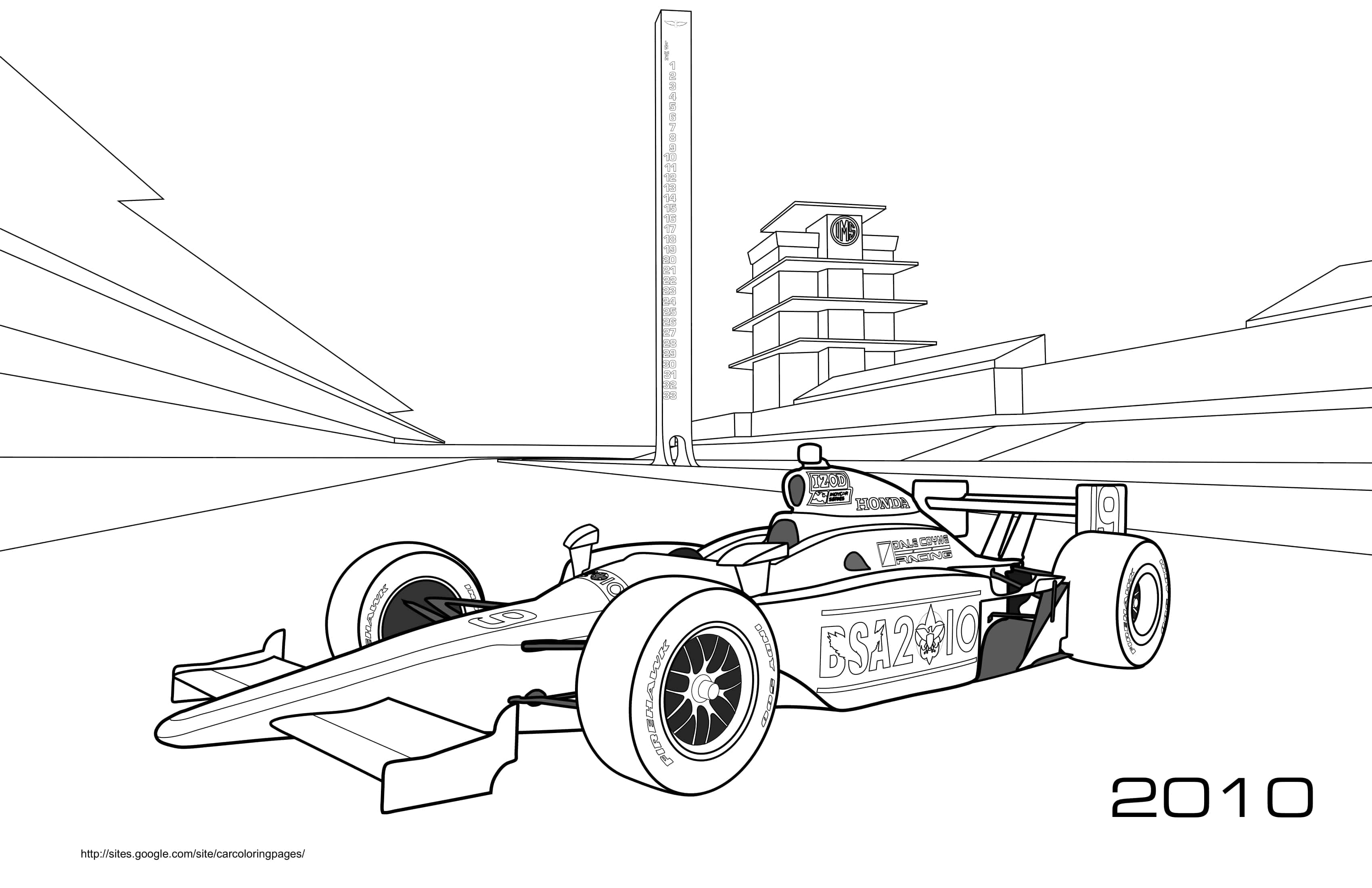 Coloriage Honda Bsa bolide de compétition 2010 - Voiture de course à imprimer