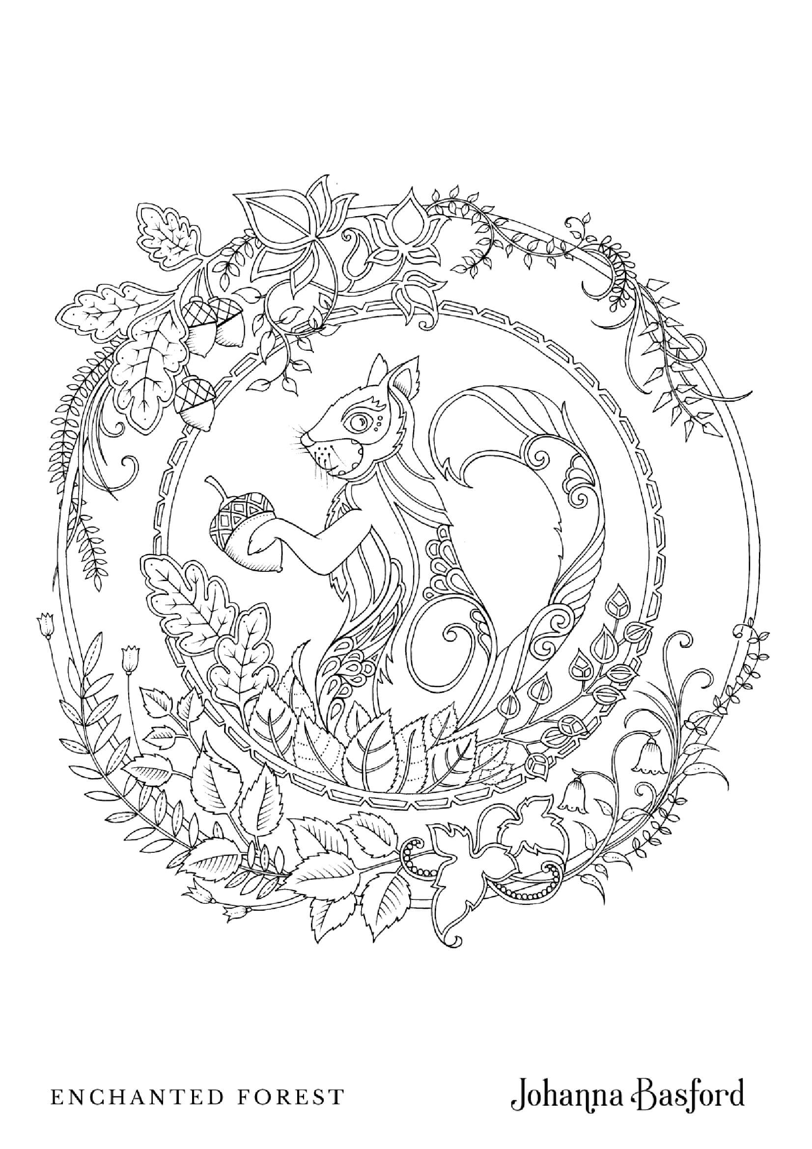 Coloriage Écureuil de la forêt enchantée - Adulte par johanna basford à imprimer