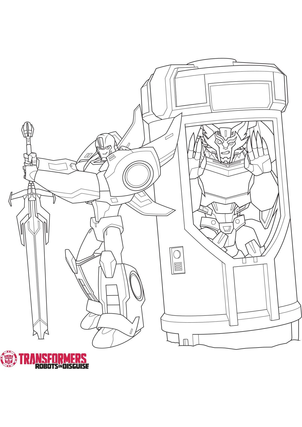 Coloriage Steljaw et Bumblebee en combat - Transformers à imprimer