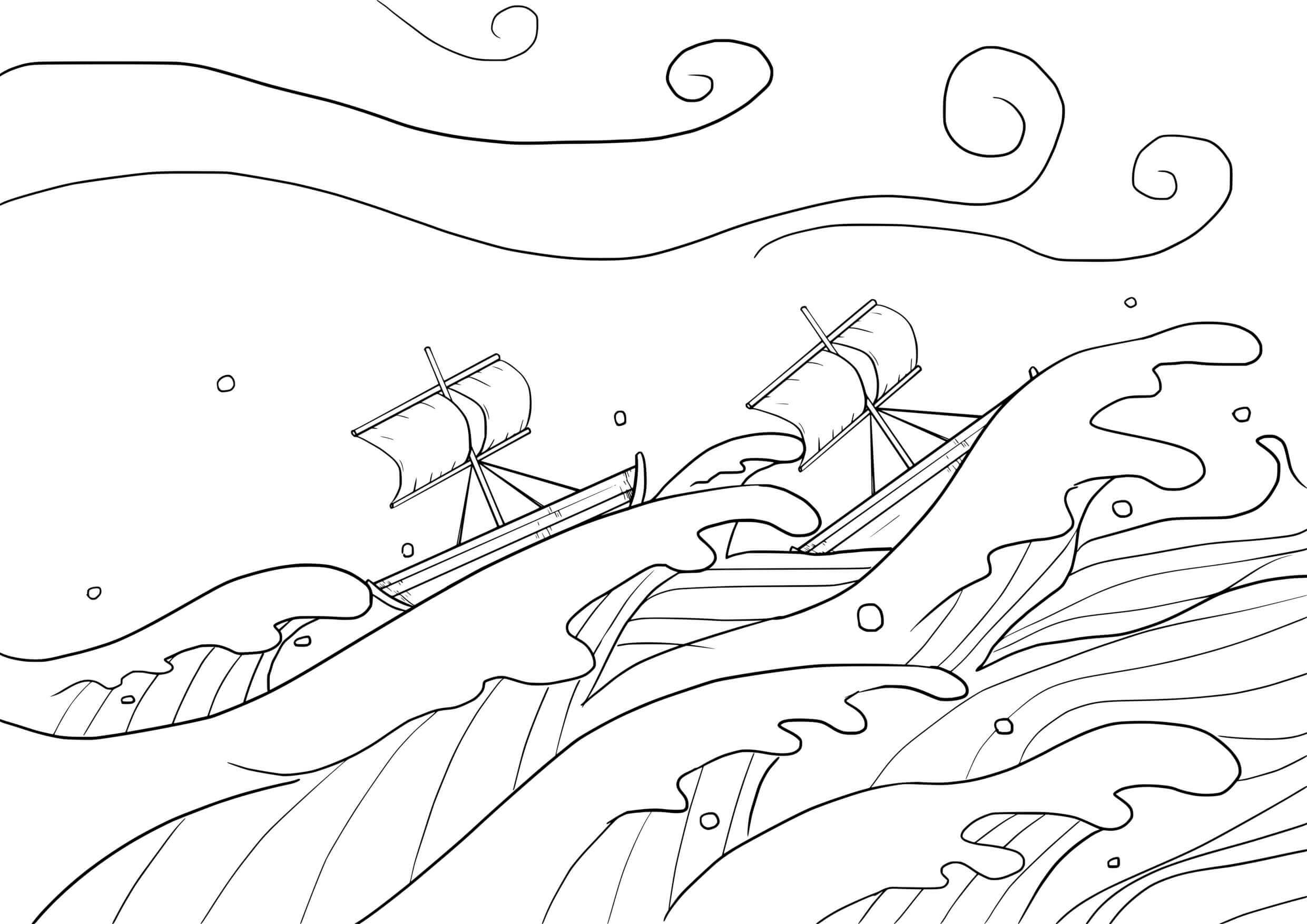 Coloriage Jésus apaise la tempête en mer - Jésus à imprimer