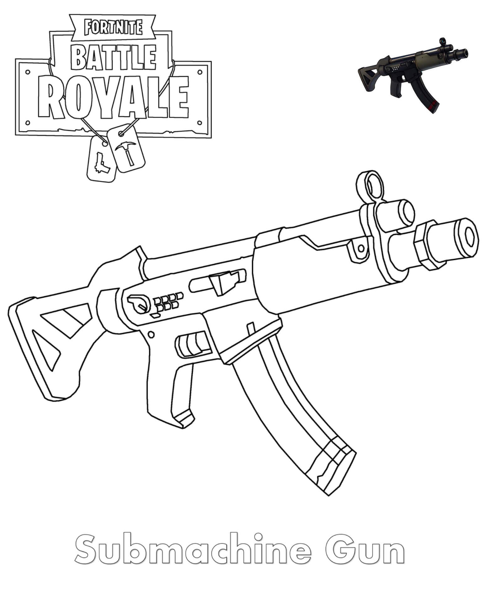 Coloriage Submachine Gun Fortnite - Fortnite à imprimer
