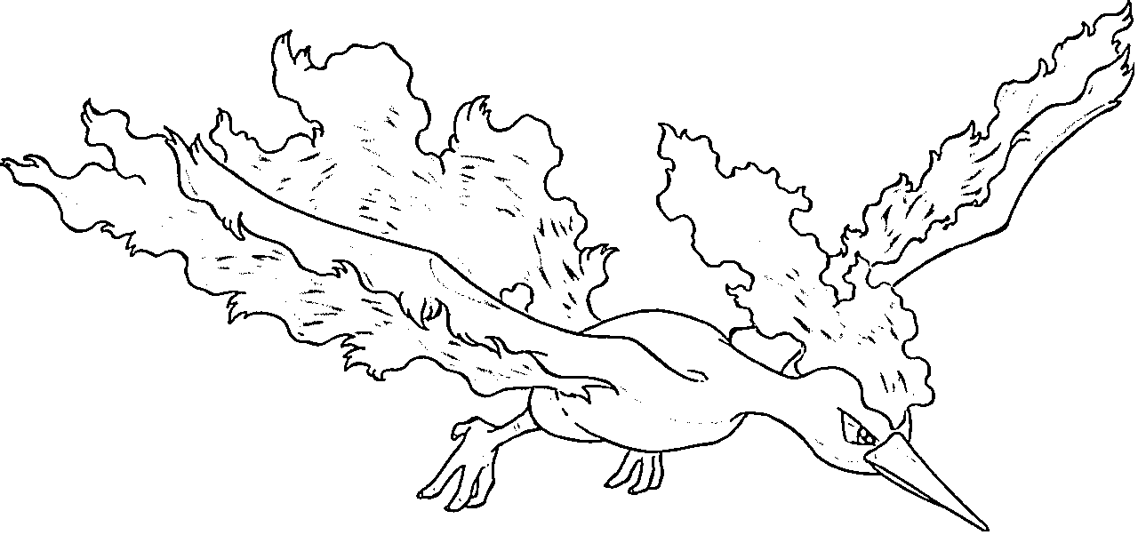 Coloriage Sulfura Pokémon Légendaire Oiseau de Feu - Pokémon légendaire à imprimer