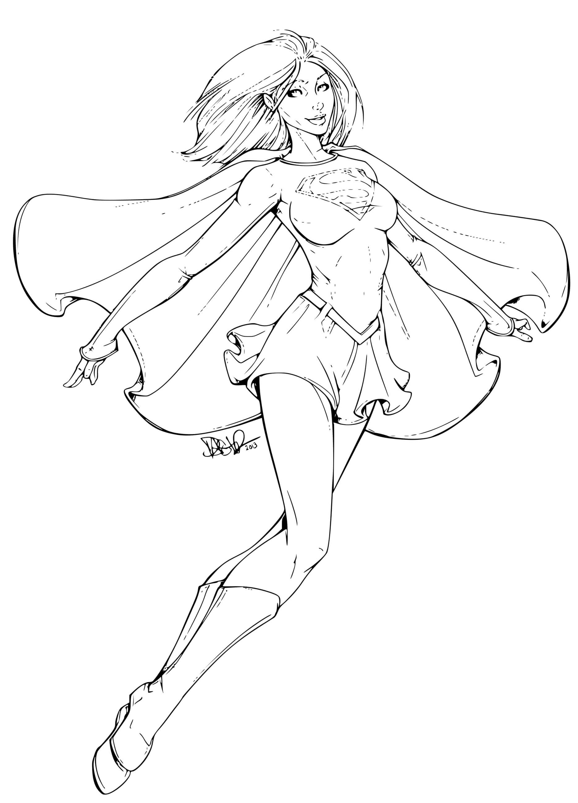 Coloriage Super Héroïne Supergirl Marvel - Super héroïne à imprimer