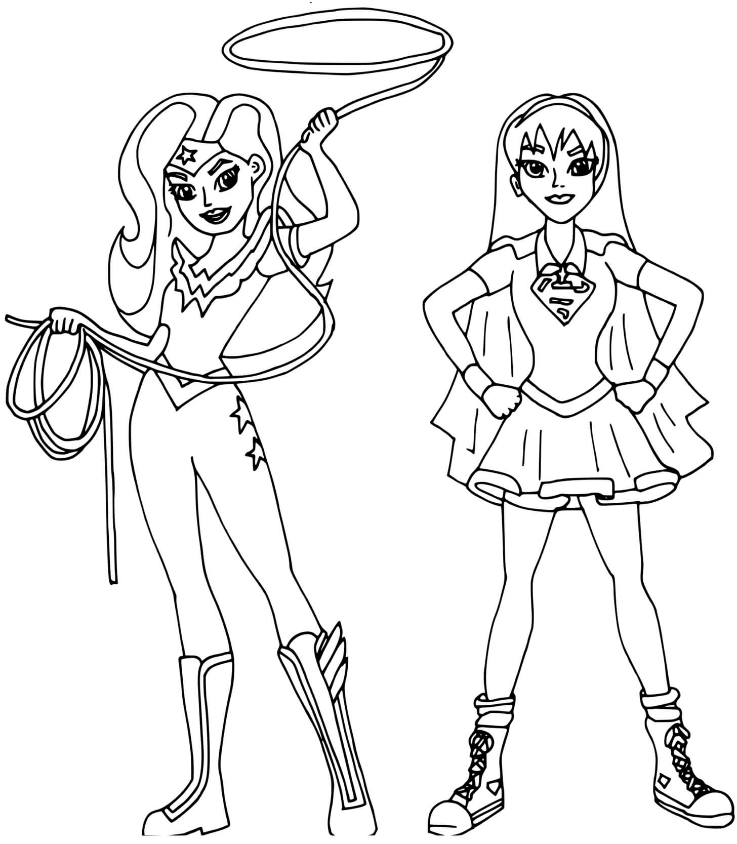 Coloriage Super Héroïne Wonder Woman Et Supergirl - Super héroïne à imprimer