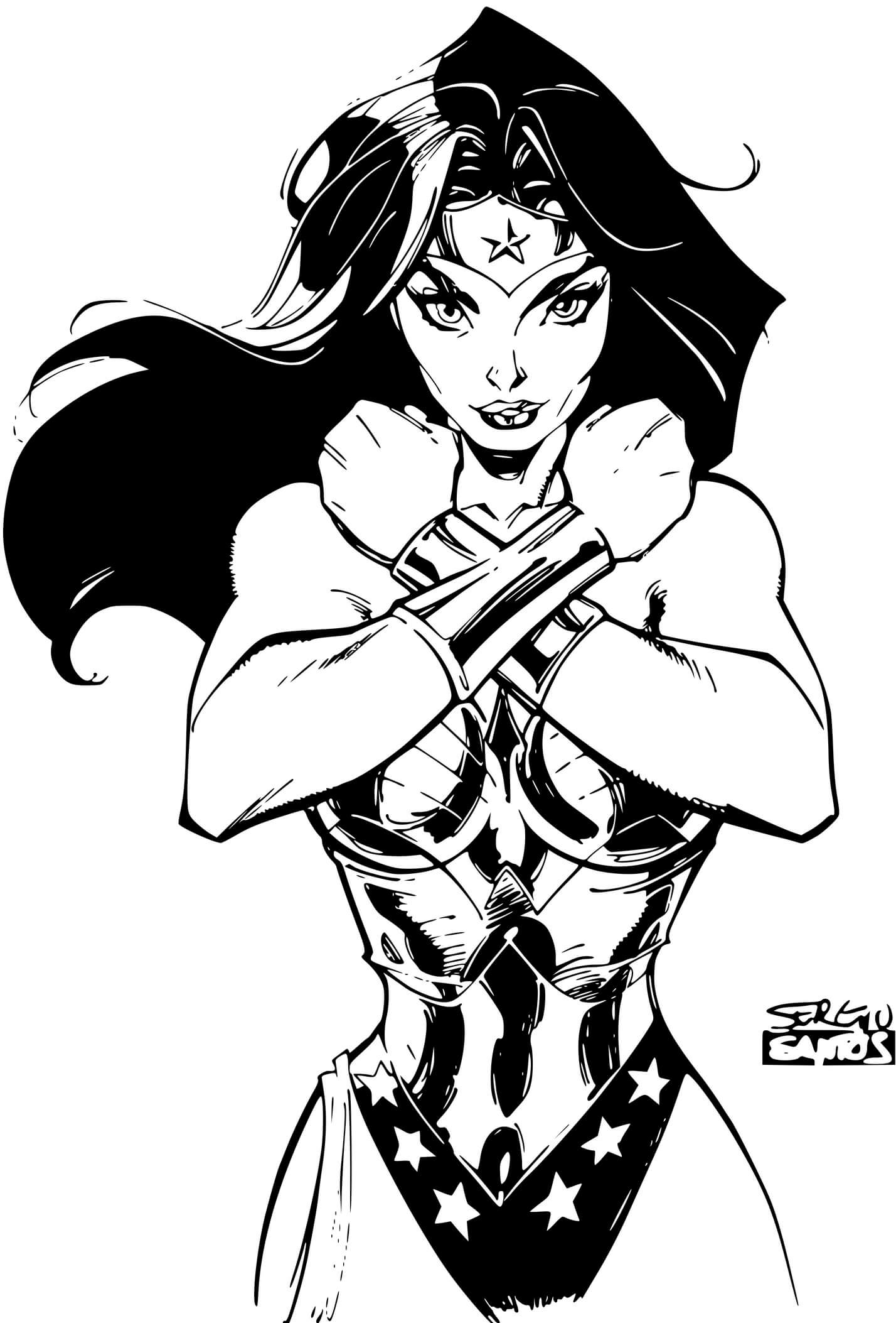 Coloriage Super Héroïne Wonder Woman Par Sergioxantos Dc Comics - Super héroïne à imprimer