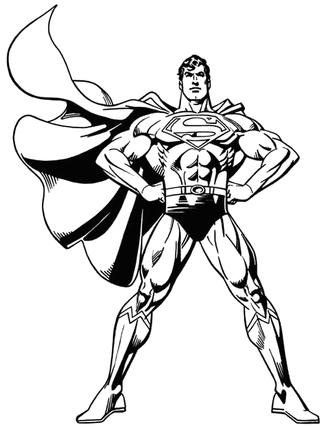 Coloriage Superman Avec Sa Cape Au Vent - Super héros à imprimer