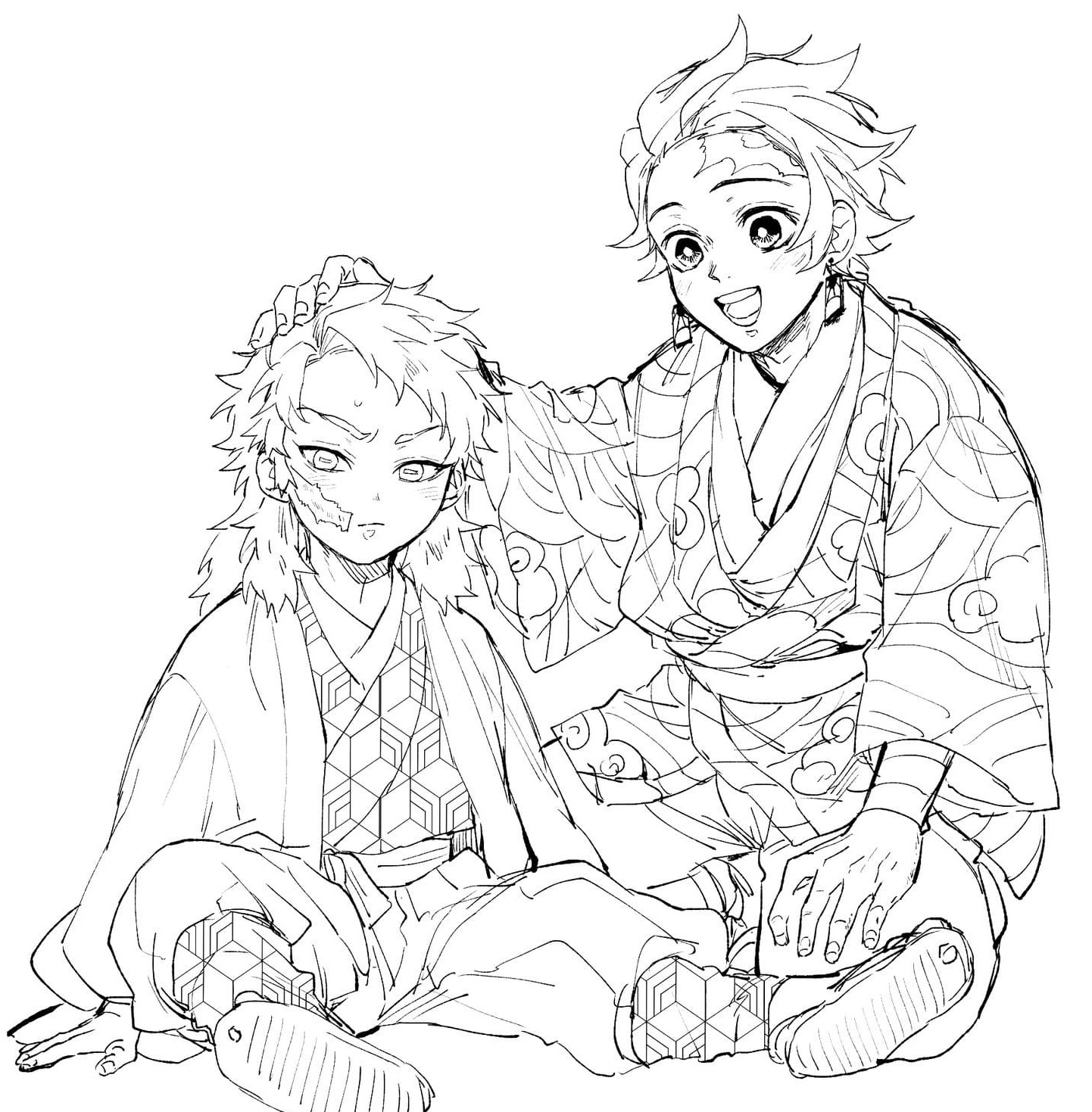 Coloriage Tanjiro And Sabito Démon Slayer - Demon slayer à imprimer