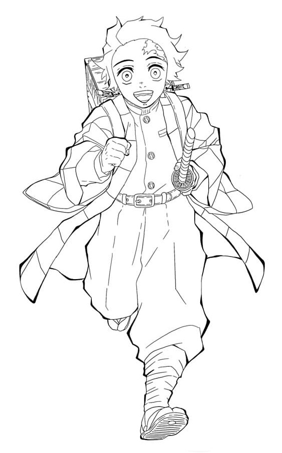 Coloriage Tanjiro Kamado Courant à l'École - Demon slayer à imprimer