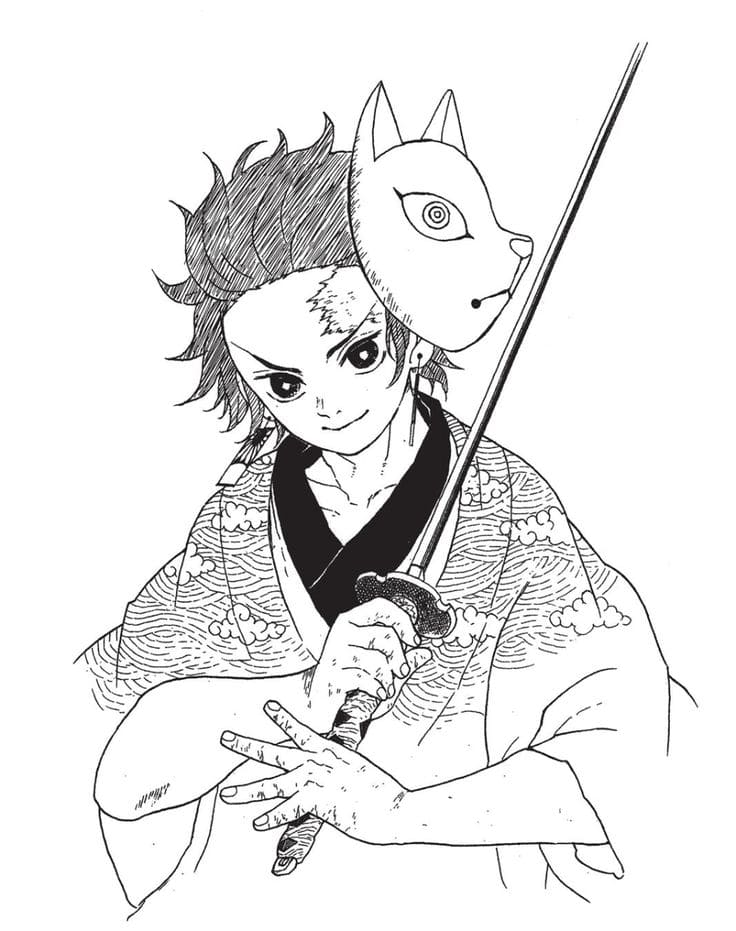 Coloriage Tanjiro With Mask And Sword Démon Slayer - Demon slayer à imprimer