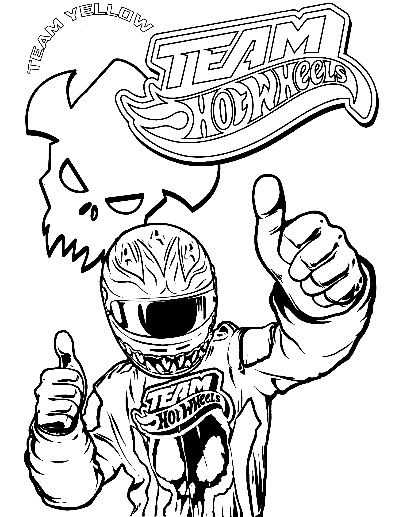Coloriage Team Hot Wheels Driver Thumbup - Hot wheels à imprimer