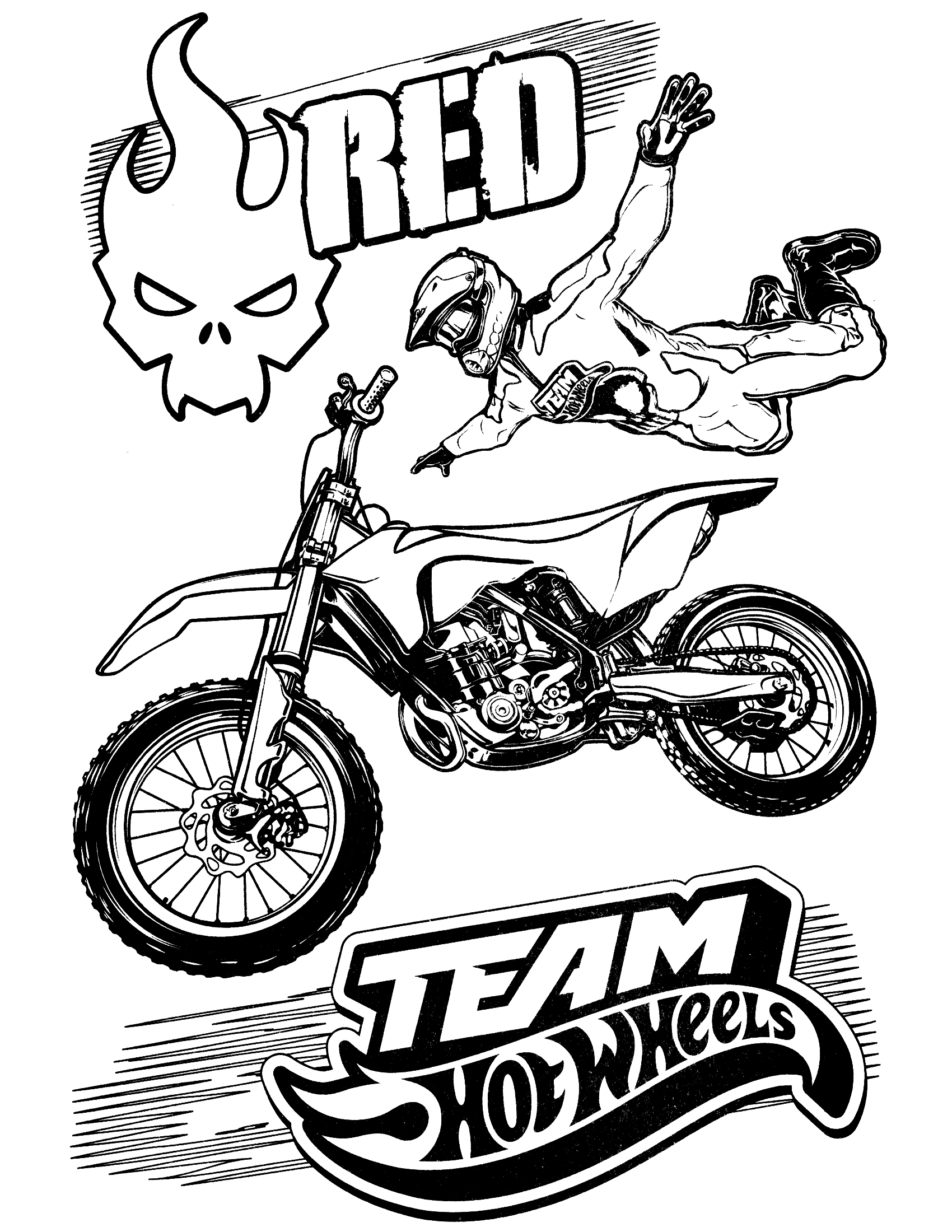 Coloriage Team Hot Wheels Moto Fly Jump - Hot wheels à imprimer