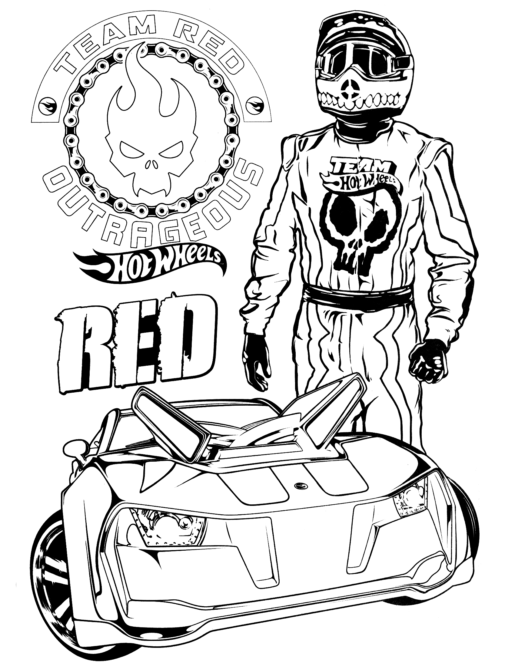 Coloriage Team Hot Wheels Red Voiture Rapide - Hot wheels à imprimer