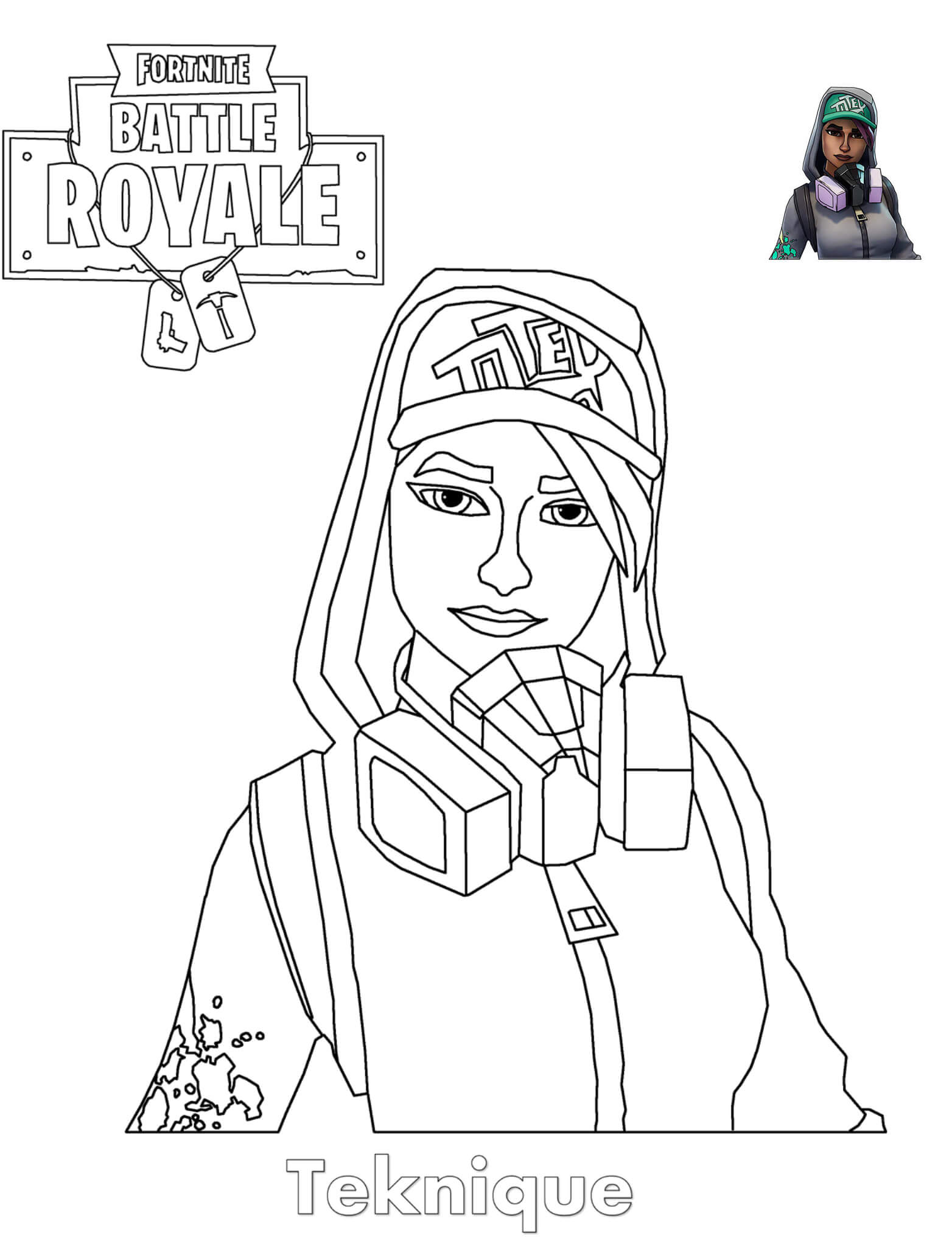 Coloriage Teknique Fortnite Girl - Fortnite à imprimer