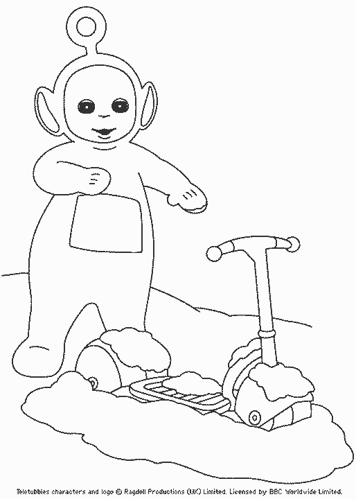Coloriage Télétubbies dansant avec les Tubby Custards - Teletubbies à imprimer