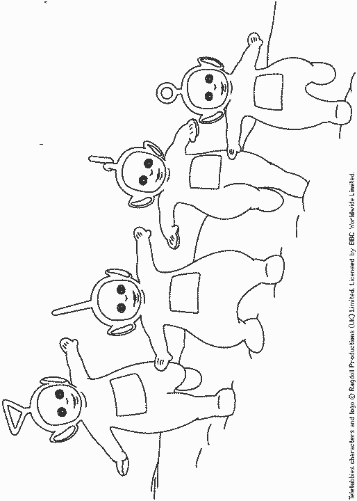 Coloriage Télétubbies explorant leur maison magique - Teletubbies à imprimer