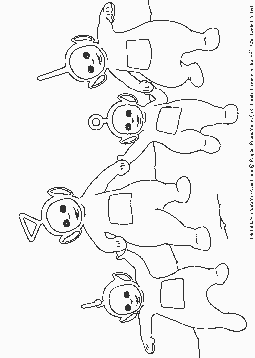 Coloriage Télétubbies jouant ensemble dans le jardin - Teletubbies à imprimer
