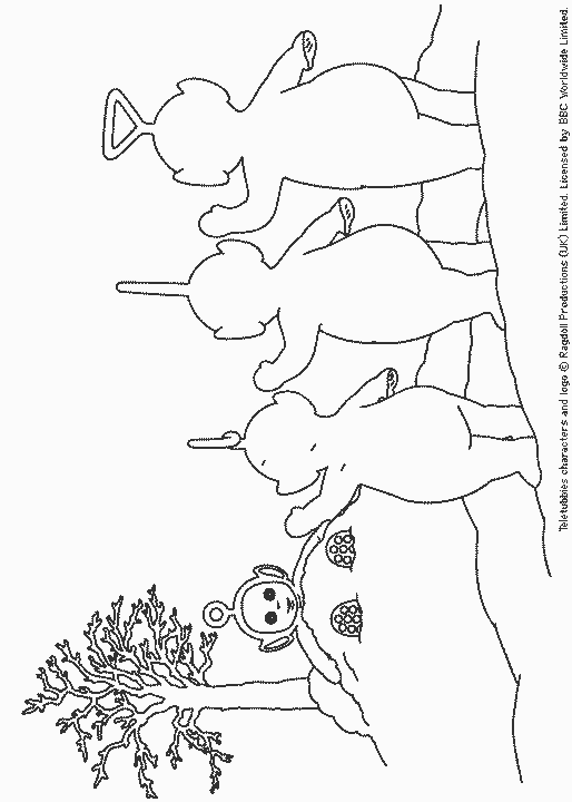 Coloriage Télétubbies dansant avec leurs antennes - Teletubbies à imprimer