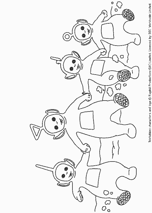 Coloriage Télétubbies partageant un repas convivial - Teletubbies à imprimer