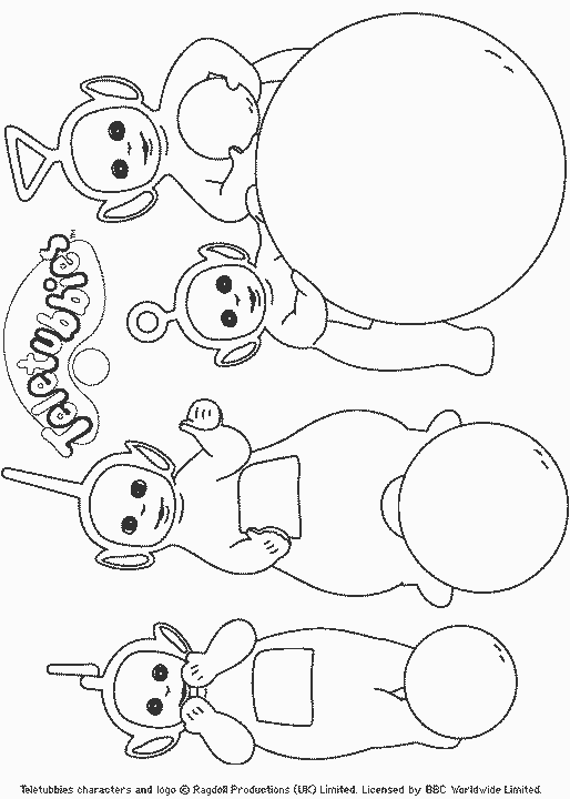 Coloriage Télétubbies dansant dans le pays magique - Teletubbies à imprimer