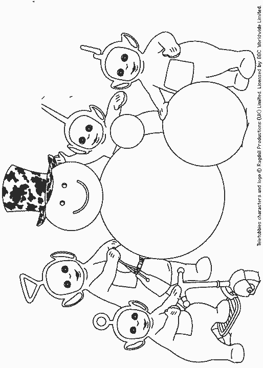 Coloriage Télétubbies explorant leur univers coloré - Teletubbies à imprimer