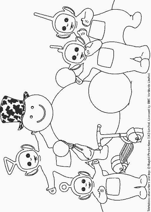 Coloriage Télétubbies dansant dans le soleil magique - Teletubbies à imprimer