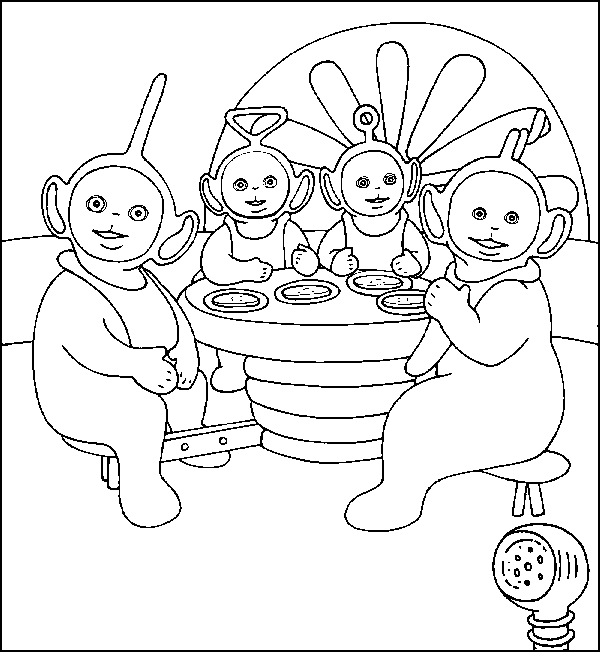 Coloriage Télétubbies jouant dans le jardin magique - Teletubbies à imprimer
