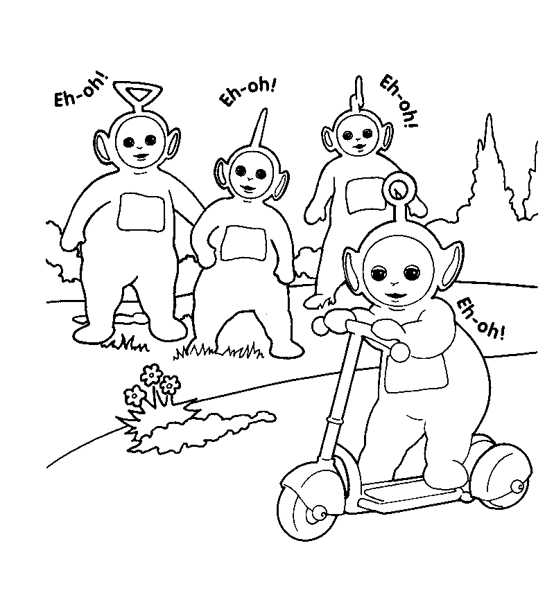 Coloriage Télétubbies jouant ensemble - Teletubbies à imprimer